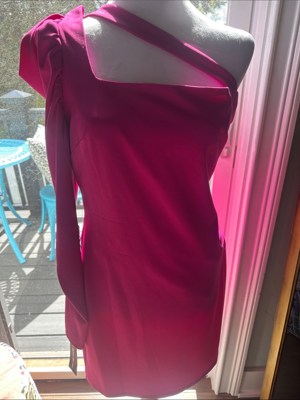 Fuchsia One-Shoulder Mini Dress with Bow Detail